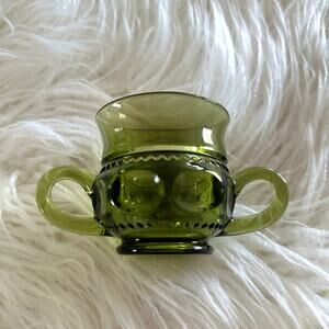 Vintage Indiana Glass Sugar Dish 60s 70s Green KINGS CROWN Thumbprint
